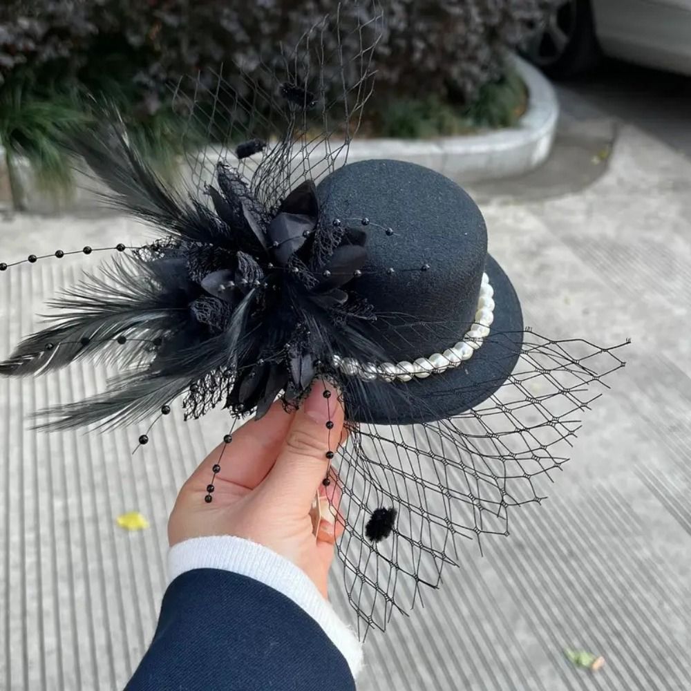Vintage Fashion Hats - ファッショナブルで上品なヴィンテージ風ファシネーターハット、エレガントな花柄メッシュ、フェザーのヘアクリップ、ヘアピン、パールの花嫁用ヘッドドレス、ステージパフォーマンス用