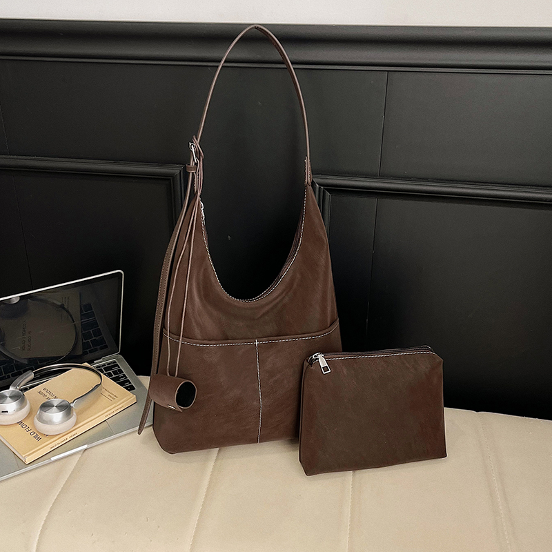 Vintage Fashion Old Money - ヴィンテージブラウンPUホーボーバッグ レディース 大きめショルダートートバッグ ソフトカジュアルワークバッグ デイリー通勤用 オールドマネースタイル