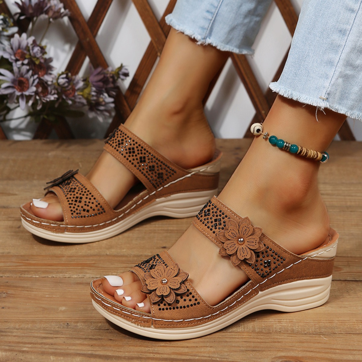 Vintage Fashion Female - 新しいファッション夏の女性のウェッジサンダルプレミアム整形外科用オープントゥサンダルヴィンテージ滑り止めレザーカジュアル女性レトロシューズ