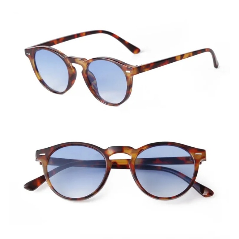 Vintage Fashion Female - ヴィンテージファッションラウンドサングラス女性男性ブランドデザインレトロリベットイエローブルーレンズスクエアサングラス男性女性ゴーグル