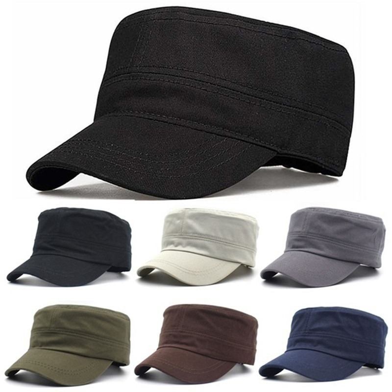 Vintage Fashion Hats - 男女兼用5色展開、調節可能なクラシックスタイルの無地フラットヴィンテージアーミーハット、カデットミリタリーパトロールキャップ1個