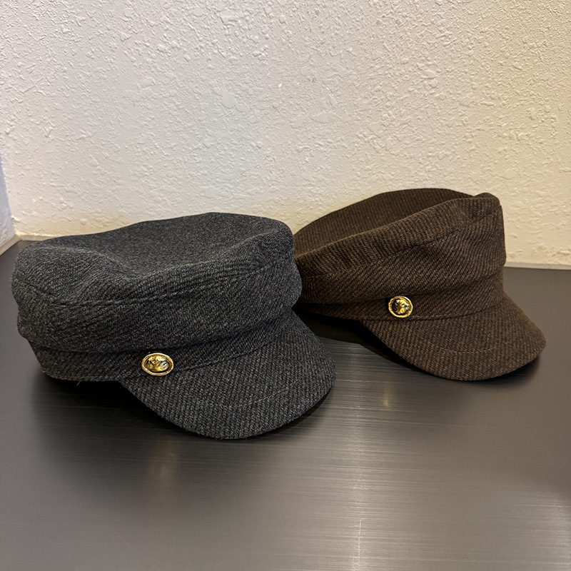 女性のウールヴィンテージキャスケットベレー帽ゴールドボタン八 - Vintage Fashion Hats のレビューと価格