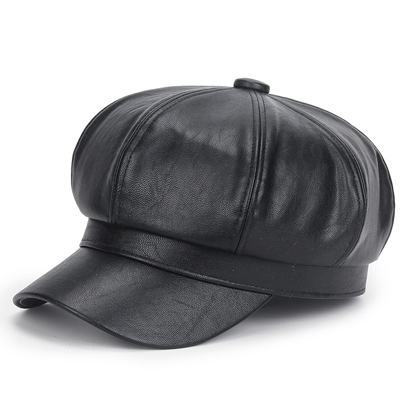 冬用ブラックPUレザーハット レディース ヴィンテージ ヒッ - Vintage Fashion Hats のレビューと価格
