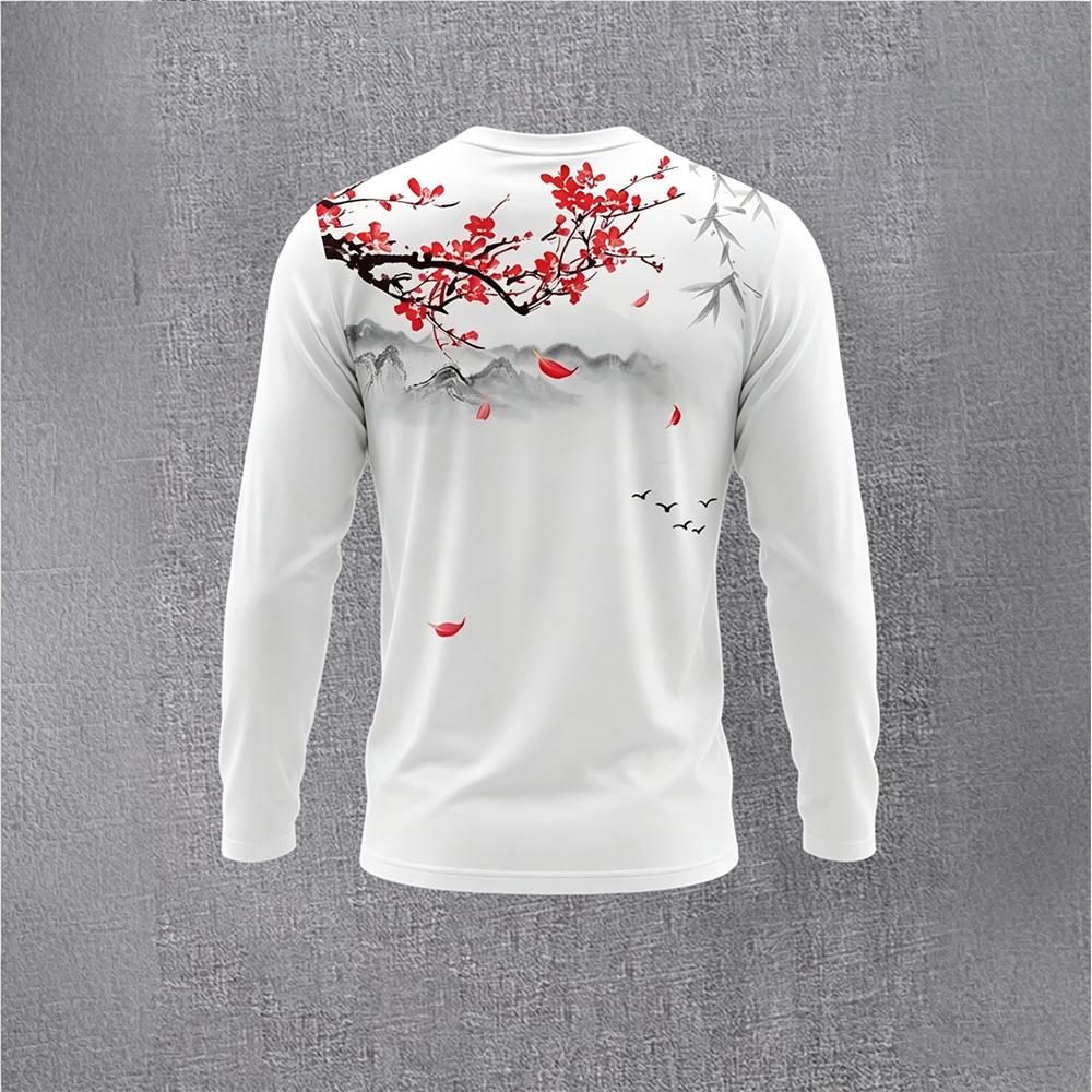 中国風水墨画梅の花長袖 Tシャツメンズヴィンテージ風景プリン - Vintage Fashion Style のレビューと価格