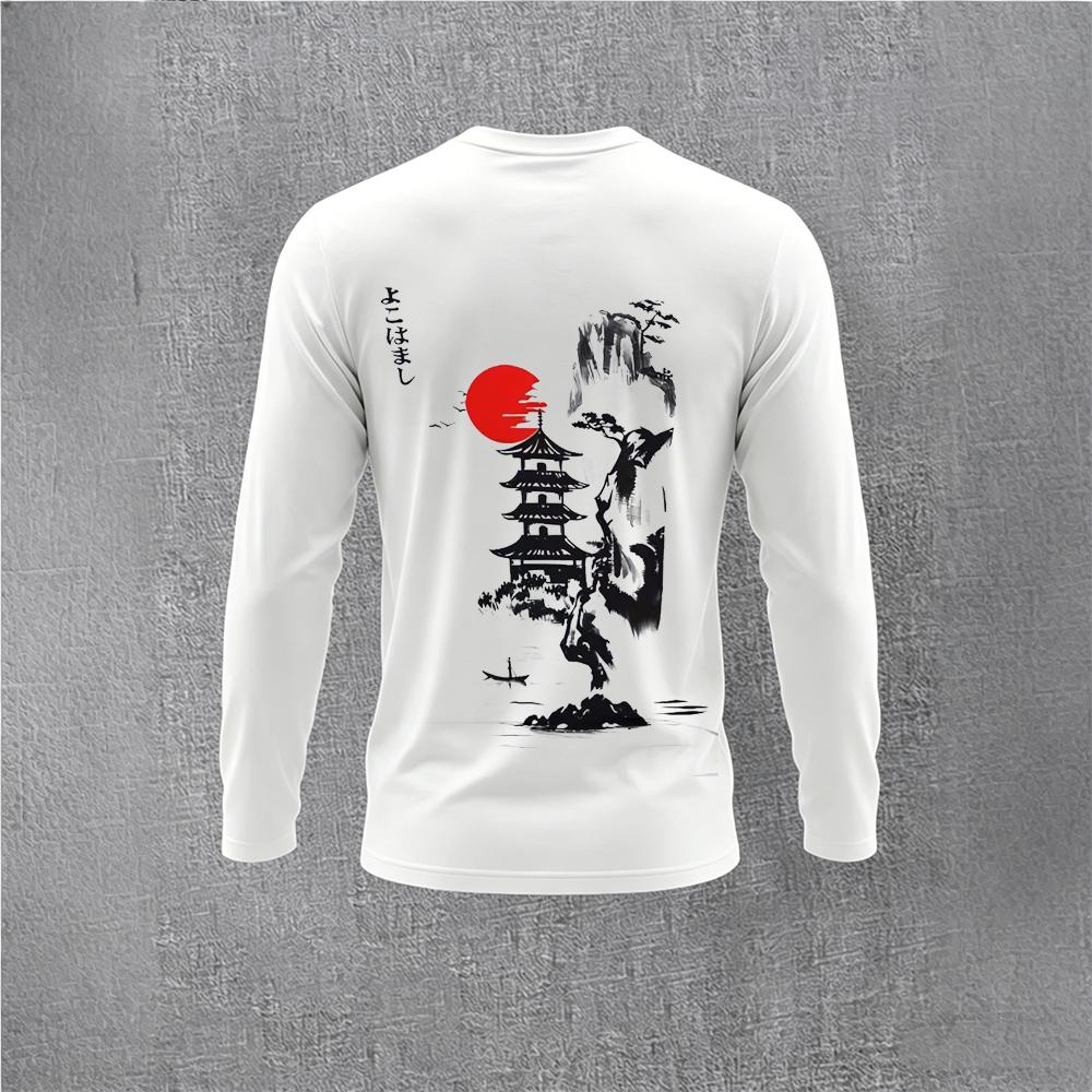 中国風水墨画梅の花長袖 Tシャツメンズヴィンテージ風景プリン - Vintage Fashion Style のレビューと価格