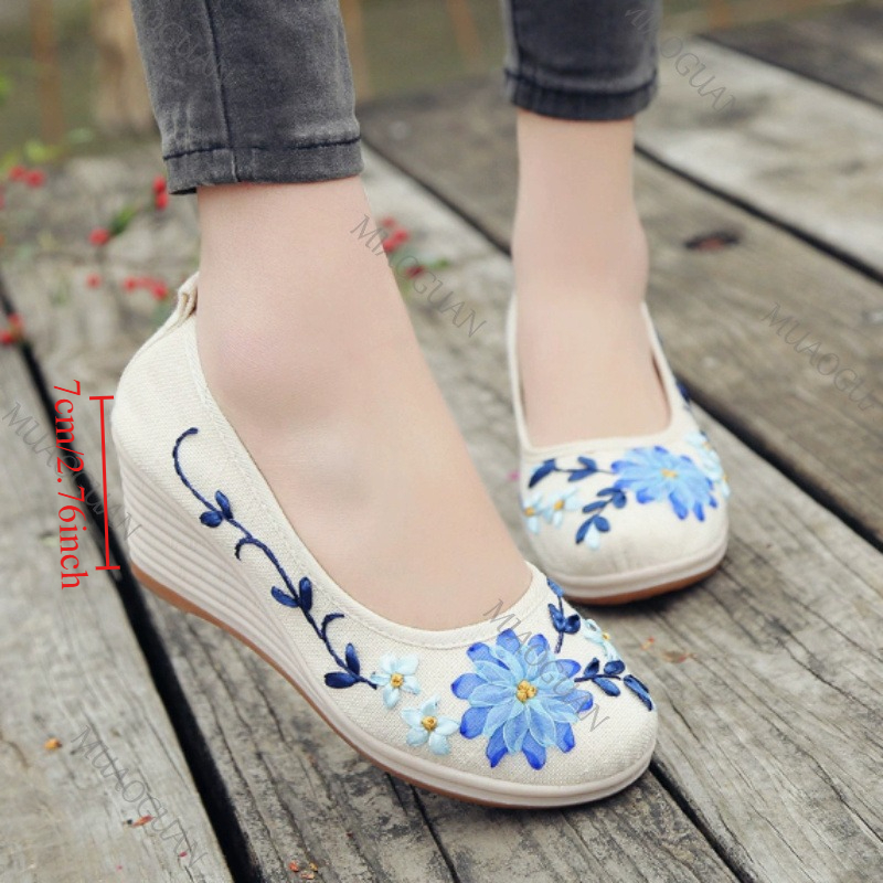 刺繍入り女性用コンフォートウェッジプラットフォームシューズ、 - Vintage Fashion Female のレビューと価格