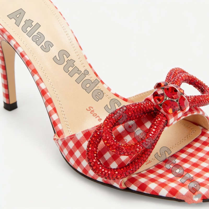 レディース、赤と白のギンガムチェック柄、スクエアトゥ、ミュー - Vintage Fashion Style のレビューと価格